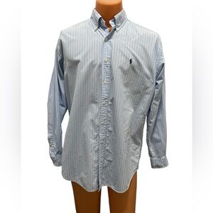 Vintage Polo Ralph Lauren Shirt Blake Blue Striped Mens Dress Button Down Medium